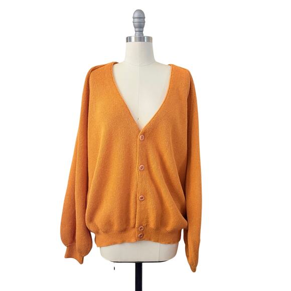 Inca Fashions Baby Alpaca Cardigan XL Mustard Orange Knit Peru - Picture 1 of 8